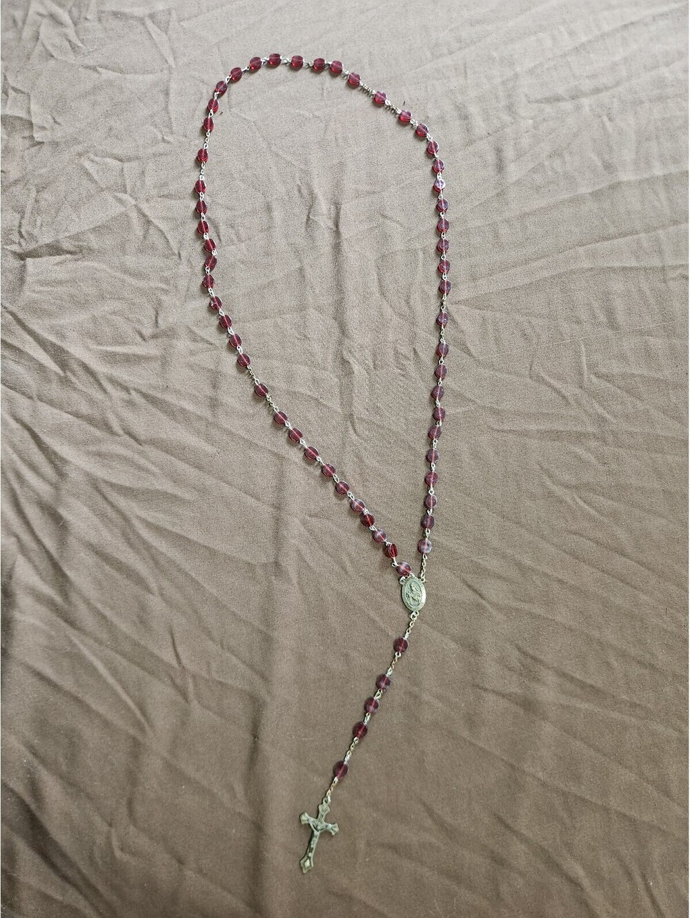 Vintage Red Beaded Rosary Necklace with Crucifix